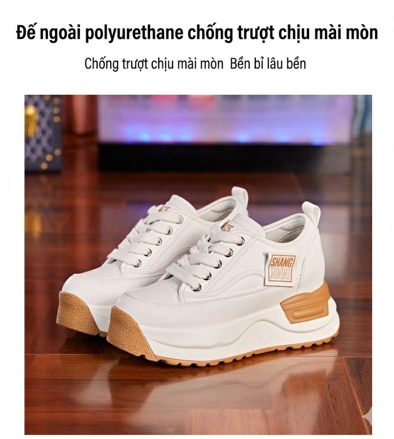 Giày Sneaker Nữ Đế Cao Khoảng 6cm Phong Cách Hàn Quốc Màu Trắng, Đen chi tiết 9