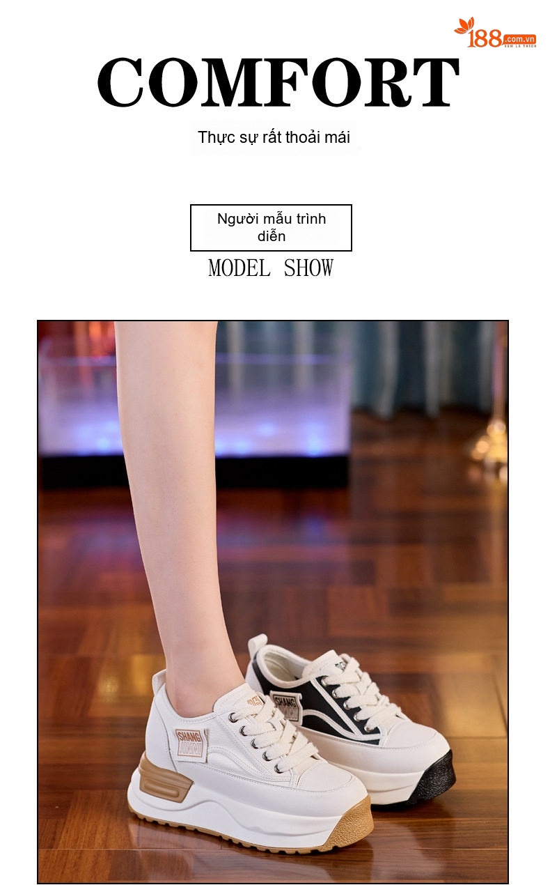 Giày Sneaker Nữ Đế Cao Khoảng 6cm Phong Cách Hàn Quốc Màu Trắng, Đen chi tiết 10