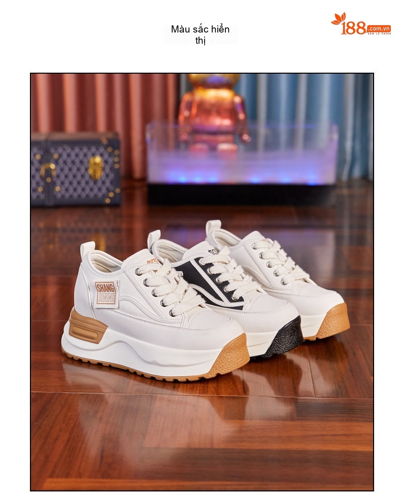 Giày Sneaker Nữ Đế Cao Khoảng 6cm Phong Cách Hàn Quốc Màu Trắng, Đen chi tiết 17