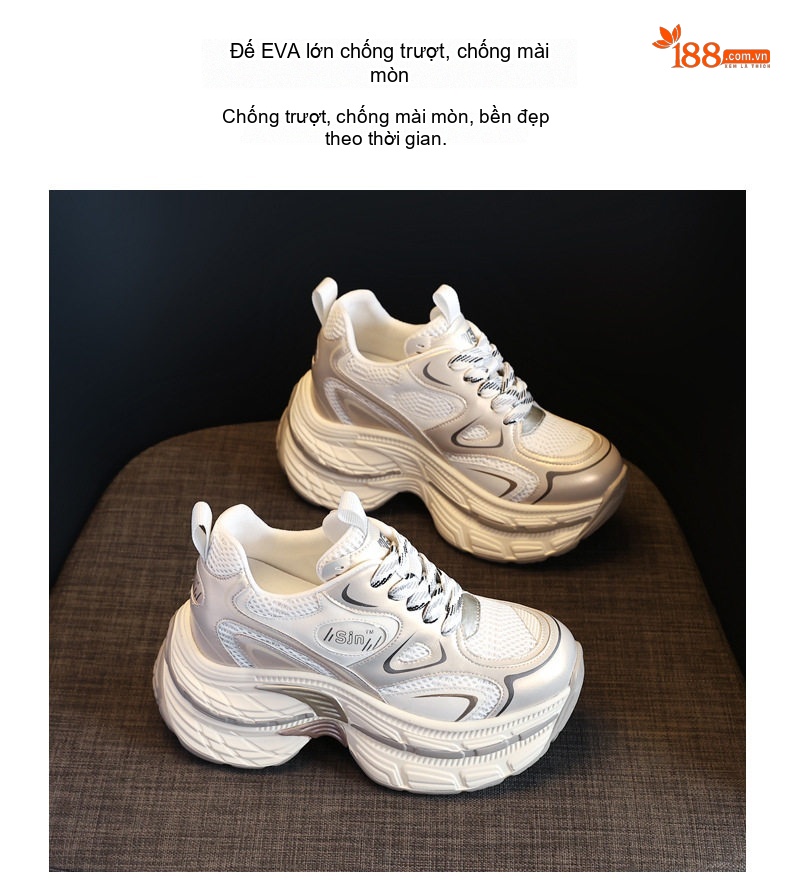 Giày Sneaker Nữ Đế Cao Khoảng 6cm Phong Cách Ulzzang Màu Trắng, Đen, Đỏ chi tiết 11