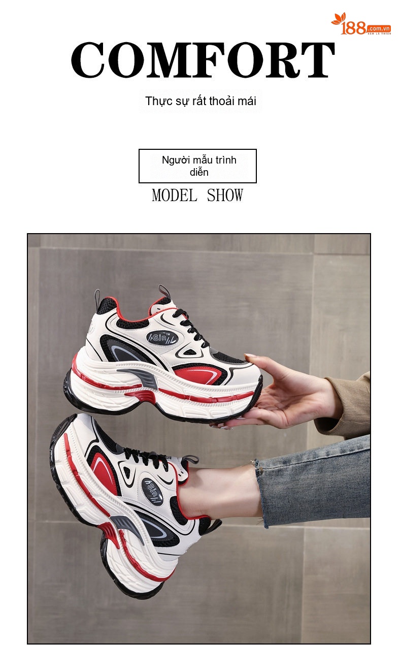 Giày Sneaker Nữ Đế Cao Khoảng 6cm Phong Cách Ulzzang Màu Trắng, Đen, Đỏ chi tiết 12
