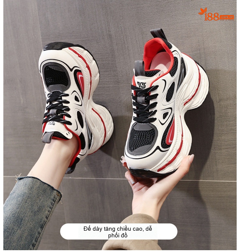 Giày Sneaker Nữ Đế Cao Khoảng 6cm Phong Cách Ulzzang Màu Trắng, Đen, Đỏ chi tiết 1