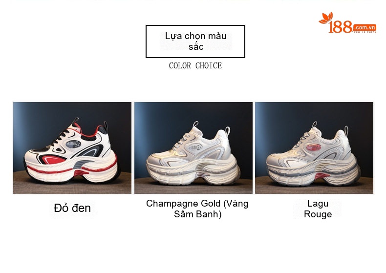 Giày Sneaker Nữ Đế Cao Khoảng 6cm Phong Cách Ulzzang Màu Trắng, Đen, Đỏ chi tiết 2