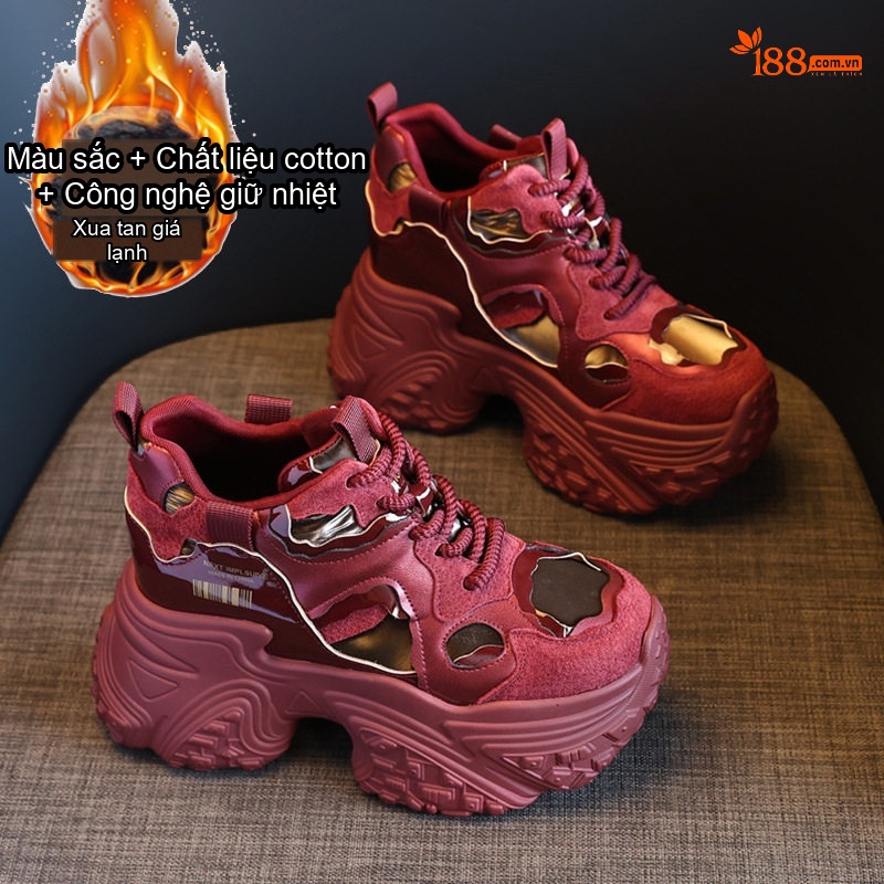 Giày Sneaker Nữ Đế Cao Khoảng 8.5cm Phong Cách Ulzzang Màu Đỏ, Xám, Trắng