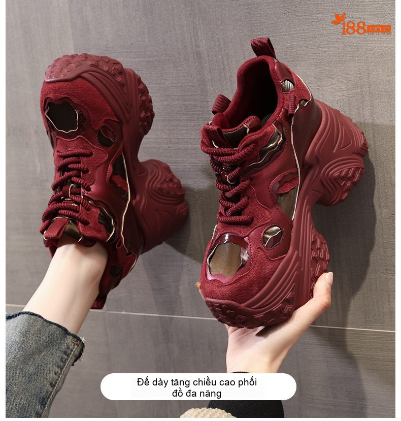 Giày Sneaker Nữ Đế Cao Khoảng 8.5cm Phong Cách Ulzzang Màu Đỏ, Xám, Trắng chi tiết 1