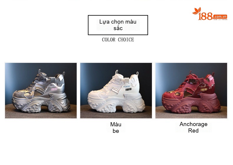 Giày Sneaker Nữ Đế Cao Khoảng 8.5cm Phong Cách Ulzzang Màu Đỏ, Xám, Trắng chi tiết 2