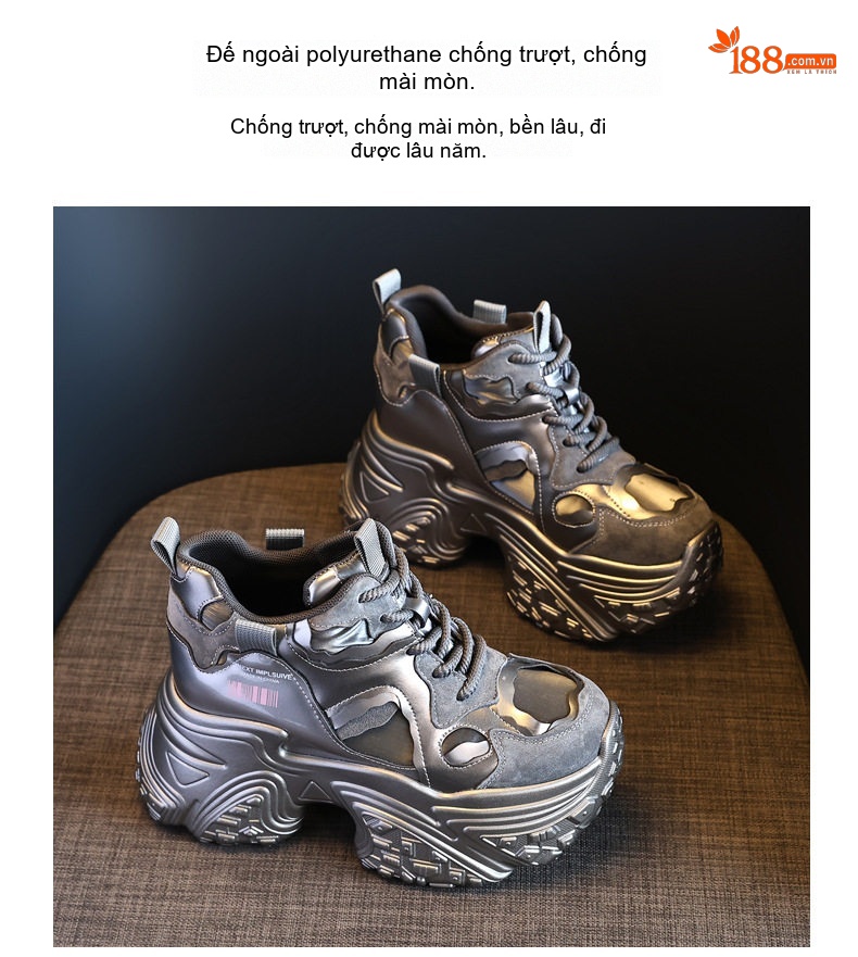 Giày Sneaker Nữ Đế Cao Khoảng 8.5cm Phong Cách Ulzzang Màu Đỏ, Xám, Trắng chi tiết 11