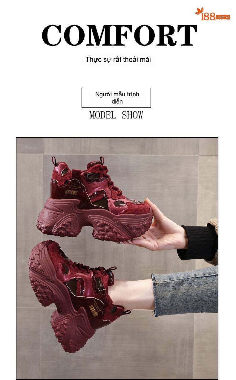 Giày Sneaker Nữ Đế Cao Khoảng 8.5cm Phong Cách Ulzzang Màu Đỏ, Xám, Trắng chi tiết 12