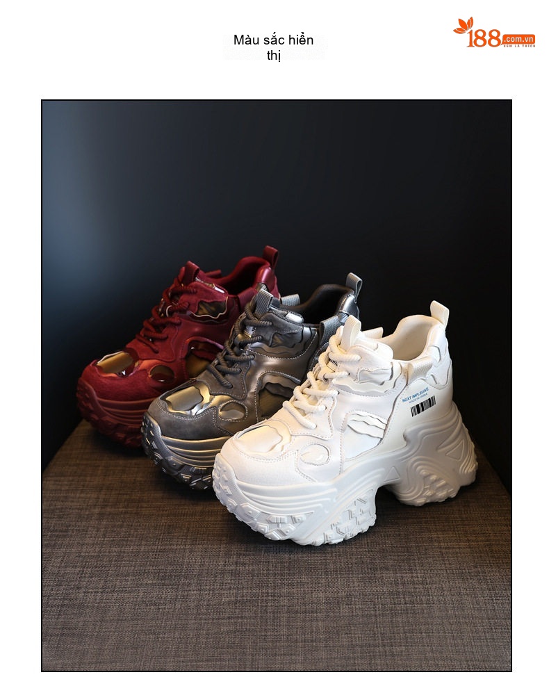 Giày Sneaker Nữ Đế Cao Khoảng 8.5cm Phong Cách Ulzzang Màu Đỏ, Xám, Trắng chi tiết 19