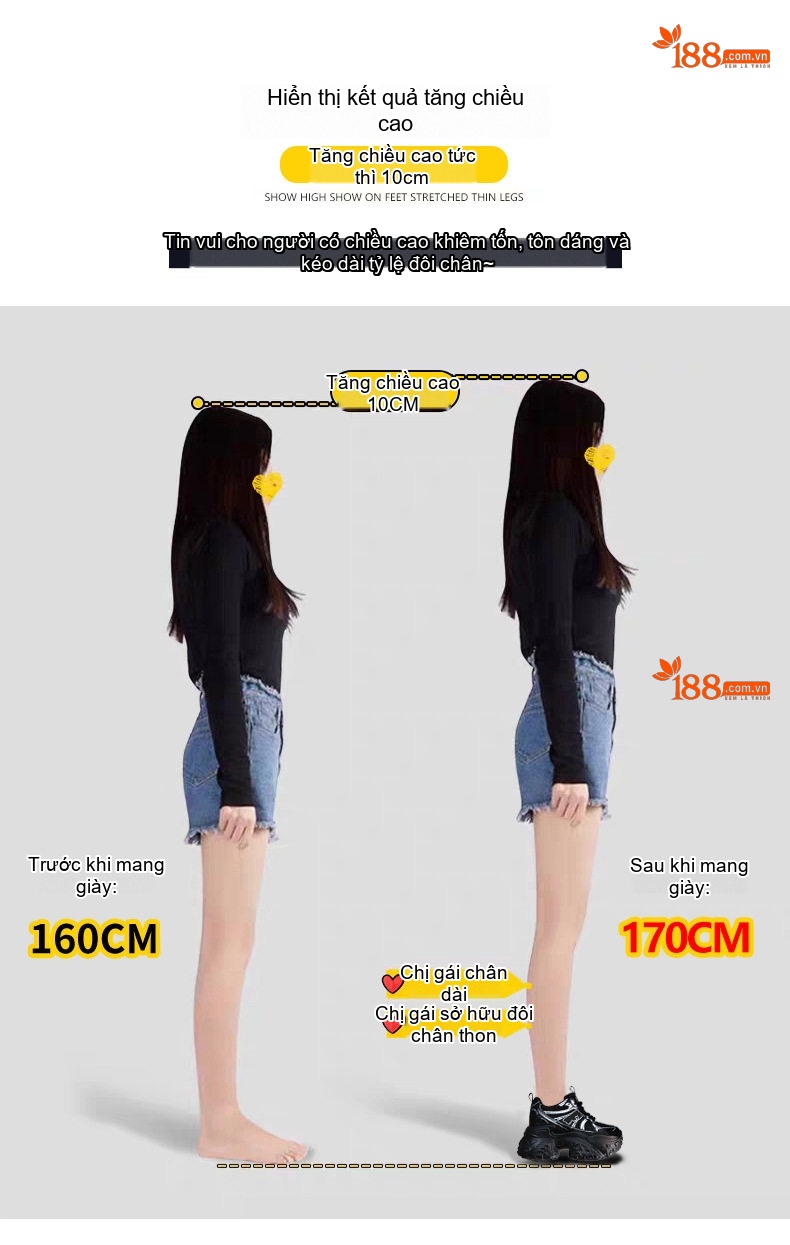 Giày Sneaker Nữ Đế Cao Khoảng 8.5cm Quai Dây Thoáng Khí Màu Đen, Trắng chi tiết 5