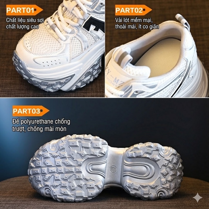 Giày Sneaker Nữ Đế Cao Khoảng 8.5cm Quai Dây Thoáng Khí Màu Đen, Trắng