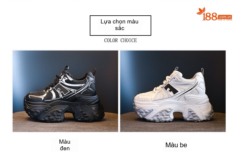 Giày Sneaker Nữ Đế Cao Khoảng 8.5cm Quai Dây Thoáng Khí Màu Đen, Trắng chi tiết 2