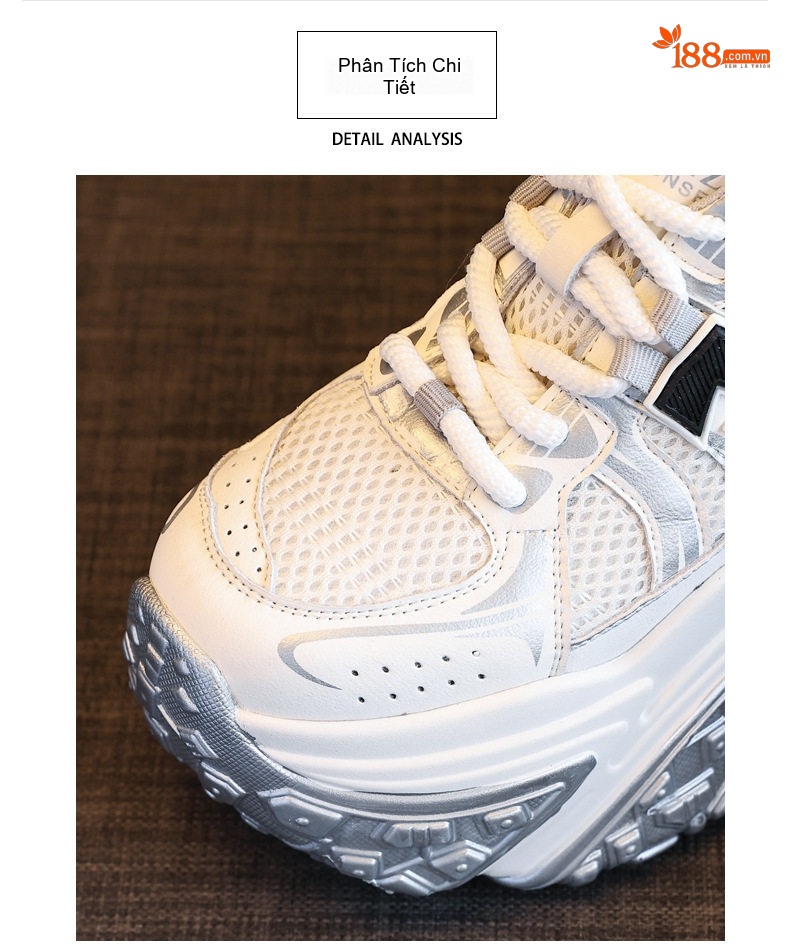Giày Sneaker Nữ Đế Cao Khoảng 8.5cm Quai Dây Thoáng Khí Màu Đen, Trắng chi tiết 8