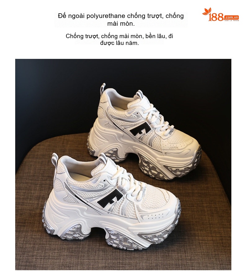 Giày Sneaker Nữ Đế Cao Khoảng 8.5cm Quai Dây Thoáng Khí Màu Đen, Trắng chi tiết 11