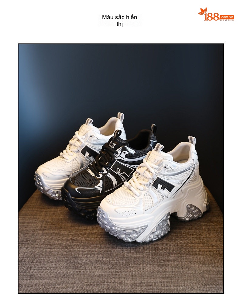 Giày Sneaker Nữ Đế Cao Khoảng 8.5cm Quai Dây Thoáng Khí Màu Đen, Trắng chi tiết 19
