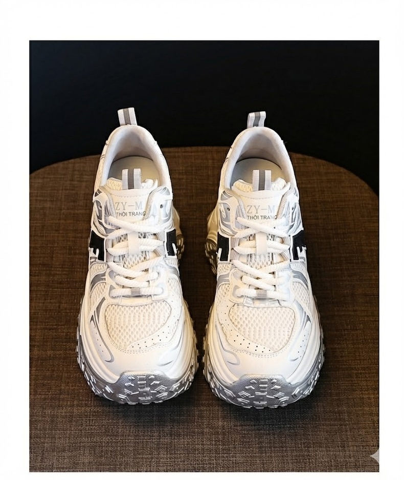 Giày Sneaker Nữ Đế Cao Khoảng 8.5cm Quai Dây Thoáng Khí Màu Đen, Trắng chi tiết 20