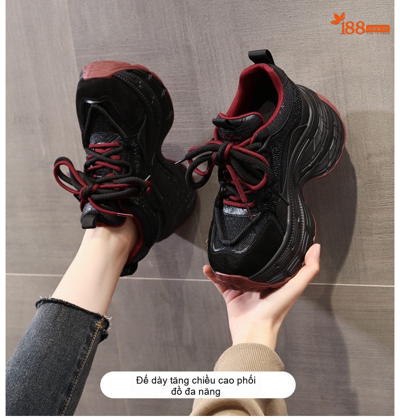 Giày Sneaker Nữ Đế Cao Thời Trang Đính Đá Chiều Cao Đế 8cm Màu Đen, Xám chi tiết 1