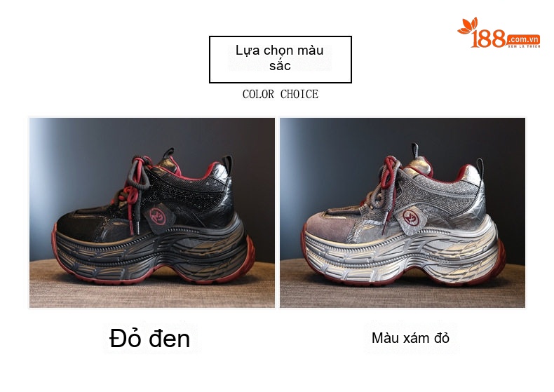 Giày Sneaker Nữ Đế Cao Thời Trang Đính Đá Chiều Cao Đế 8cm Màu Đen, Xám chi tiết 2