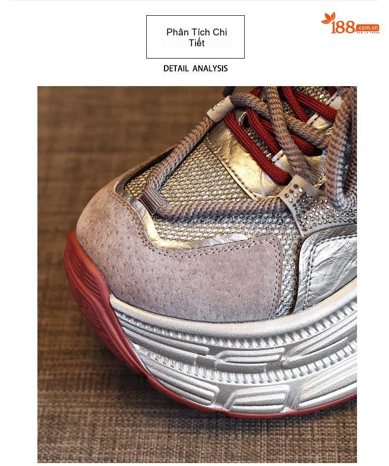 Giày Sneaker Nữ Đế Cao Thời Trang Đính Đá Chiều Cao Đế 8cm Màu Đen, Xám chi tiết 8