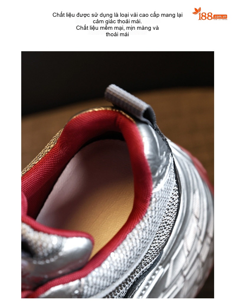 Giày Sneaker Nữ Đế Cao Thời Trang Đính Đá Chiều Cao Đế 8cm Màu Đen, Xám chi tiết 9