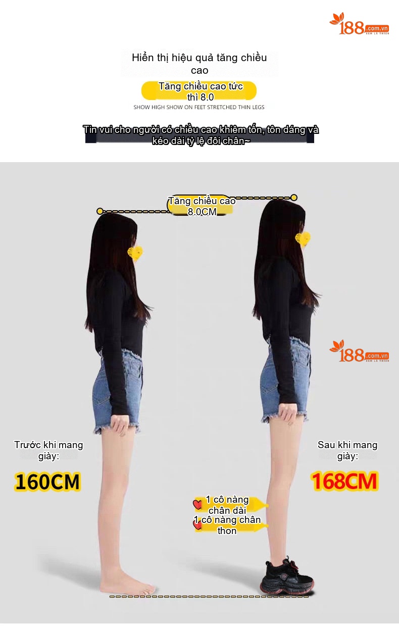 Giày Sneaker Nữ Đế Cao Thời Trang Đính Đá Chiều Cao Đế 8cm Màu Đen, Xám chi tiết 5