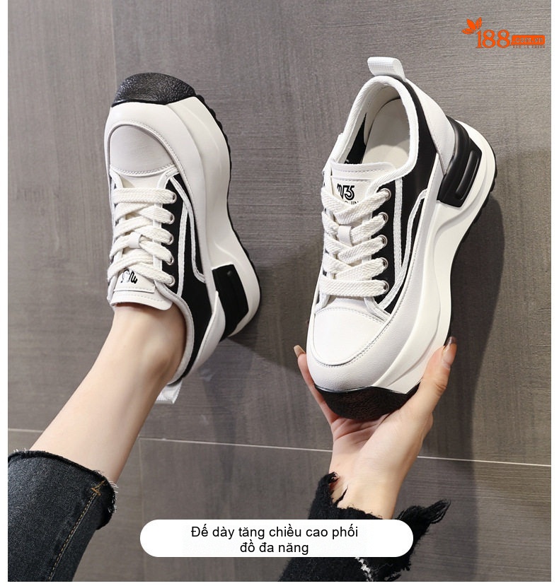 Giày Sneaker Nữ Đế Cao Vừa Vải Canvas Chiều Cao Đế Khoảng 6cm Màu Trắng, Đen chi tiết 1