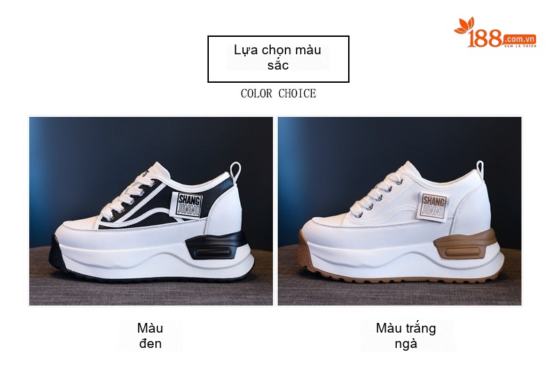 Giày Sneaker Nữ Đế Cao Vừa Vải Canvas Chiều Cao Đế Khoảng 6cm Màu Trắng, Đen chi tiết 2