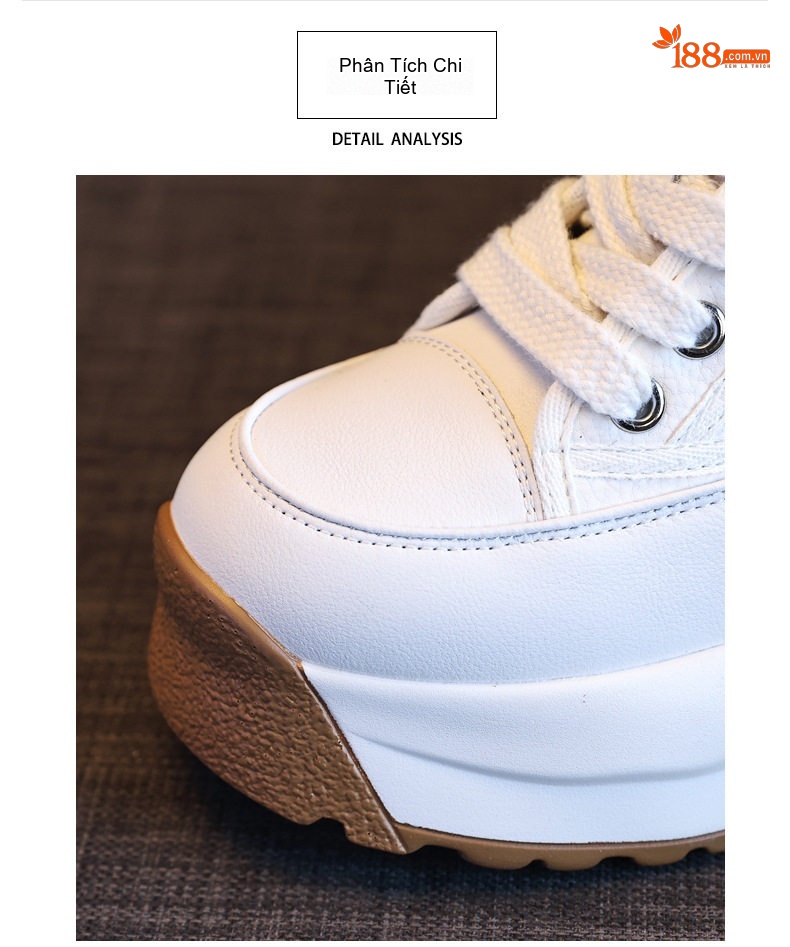 Giày Sneaker Nữ Đế Cao Vừa Vải Canvas Chiều Cao Đế Khoảng 6cm Màu Trắng, Đen chi tiết 8
