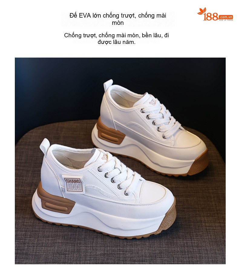 Giày Sneaker Nữ Đế Cao Vừa Vải Canvas Chiều Cao Đế Khoảng 6cm Màu Trắng, Đen chi tiết 11