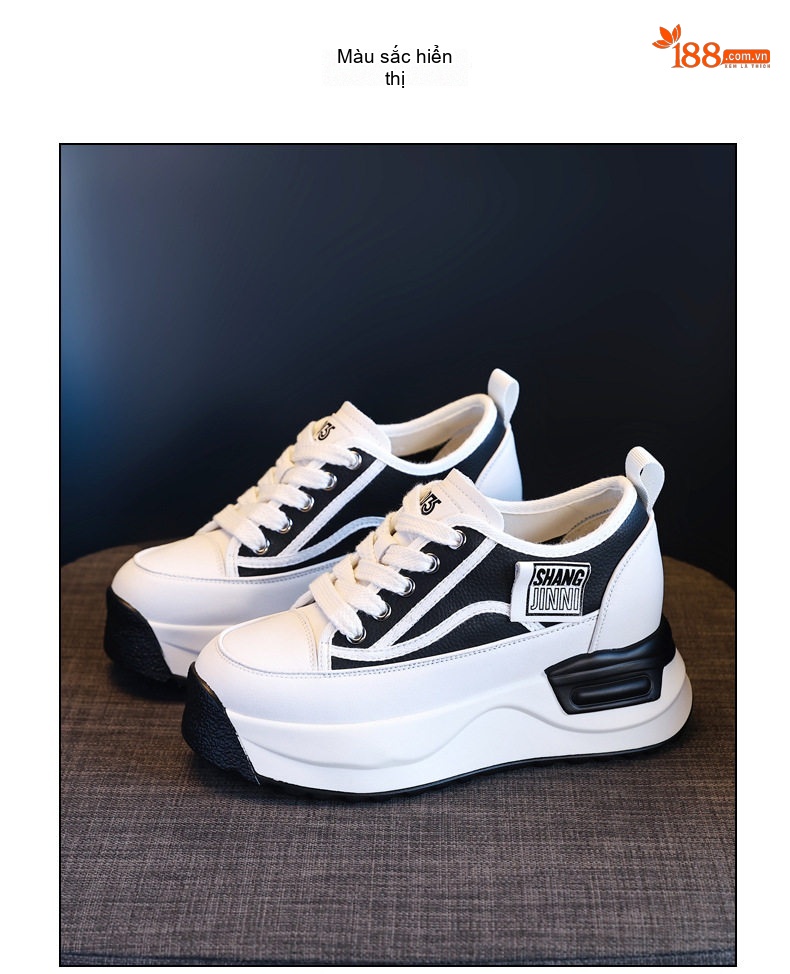 Giày Sneaker Nữ Đế Cao Vừa Vải Canvas Chiều Cao Đế Khoảng 6cm Màu Trắng, Đen chi tiết 19