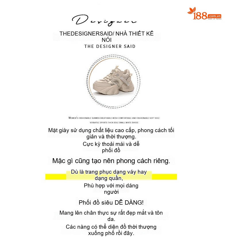 Giày Sneaker Nữ Đế Dày Chiều Cao 8cm Phong Cách Thời Trang Màu Trắng, Kem chi tiết 4