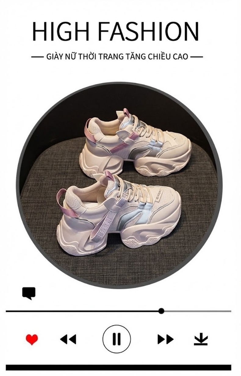 Giày Sneaker Nữ Đế Dày Chiều Cao 8cm Phong Cách Thời Trang Màu Trắng, Kem chi tiết 5