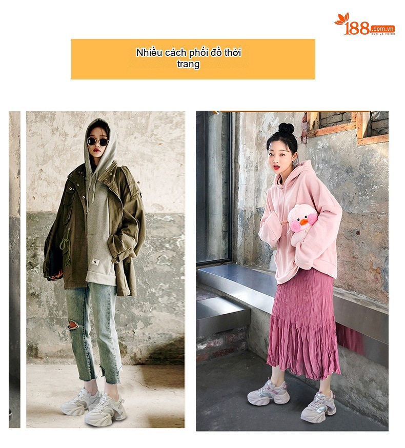Giày Sneaker Nữ Đế Dày Chiều Cao 8cm Phong Cách Thời Trang Màu Trắng, Kem chi tiết 6
