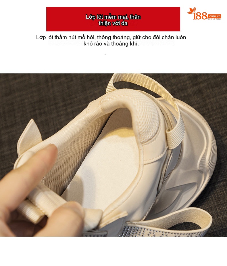 Giày Sneaker Nữ Đế Dày Chiều Cao 8cm Phong Cách Thời Trang Màu Trắng, Kem chi tiết 8