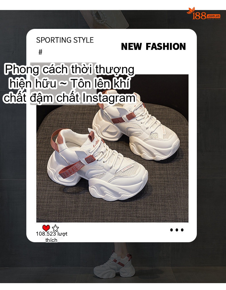 Giày Sneaker Nữ Đế Dày Chiều Cao 8cm Phong Cách Thời Trang Màu Trắng, Kem chi tiết 15