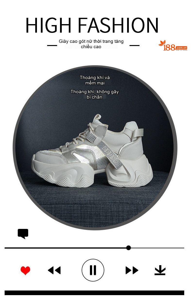Giày Sneaker Nữ Đế Dày Chiều Cao 8cm Phong Cách Thời Trang Màu Trắng, Kem chi tiết 17