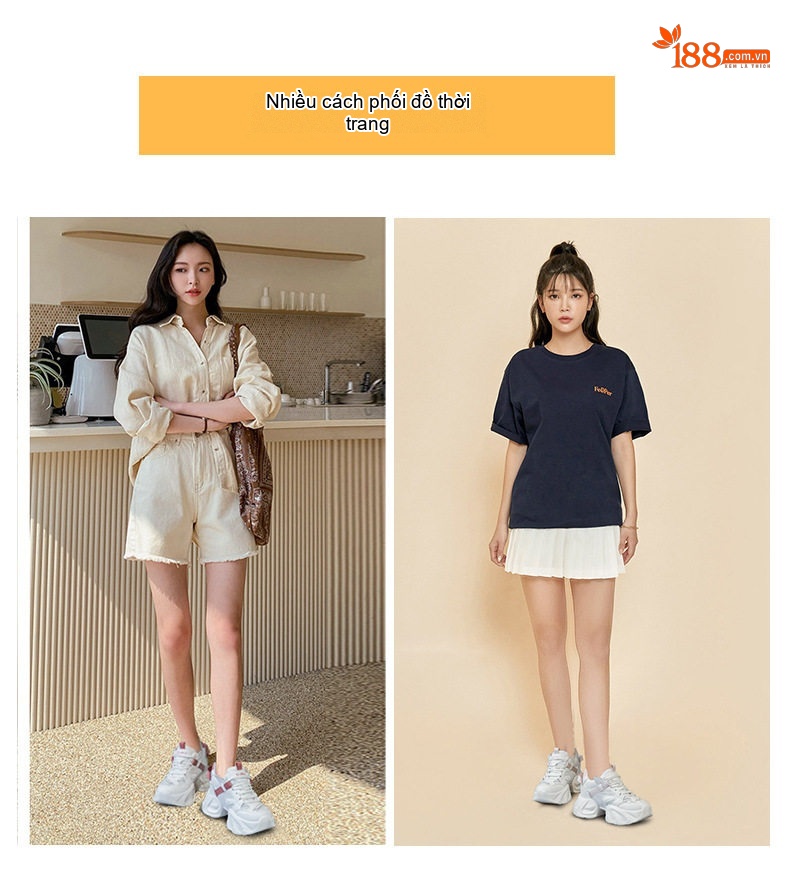 Giày Sneaker Nữ Đế Dày Chiều Cao 8cm Phong Cách Thời Trang Màu Trắng, Kem chi tiết 18