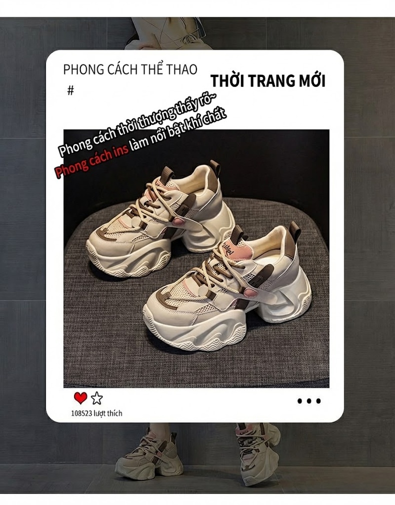 Giày Sneaker Nữ Đế Dày Chiều Cao 8cm Tăng Chiều Cao Thời Trang Phong Cách Hàn Quốc Màu Trắng, Be, Đen... chi tiết 3