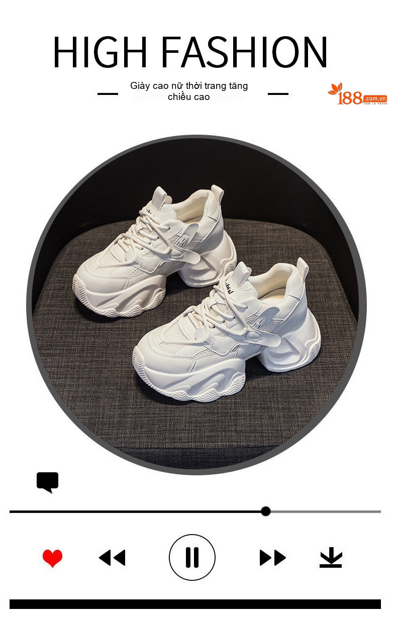 Giày Sneaker Nữ Đế Dày Chiều Cao 8cm Tăng Chiều Cao Thời Trang Phong Cách Hàn Quốc Màu Trắng, Be, Đen... chi tiết 5