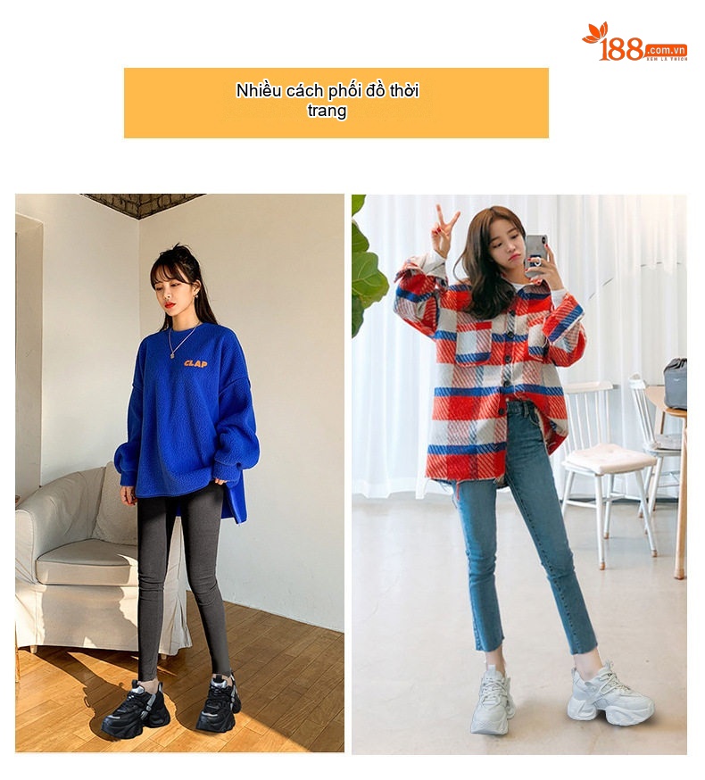 Giày Sneaker Nữ Đế Dày Chiều Cao 8cm Tăng Chiều Cao Thời Trang Phong Cách Hàn Quốc Màu Trắng, Be, Đen... chi tiết 6