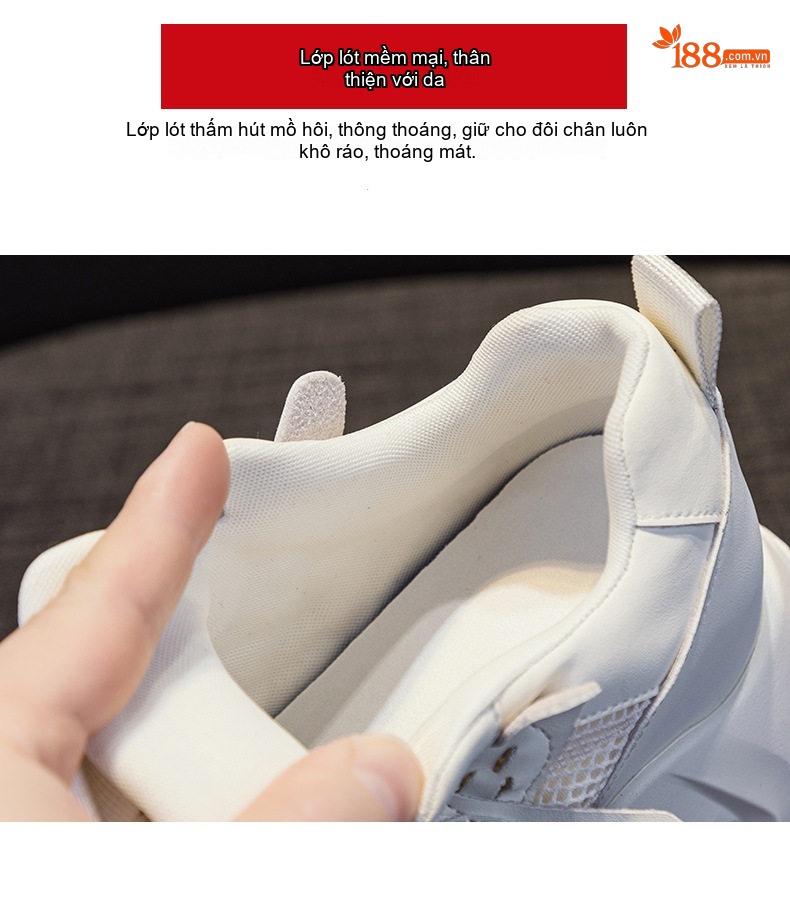 Giày Sneaker Nữ Đế Dày Chiều Cao 8cm Tăng Chiều Cao Thời Trang Phong Cách Hàn Quốc Màu Trắng, Be, Đen... chi tiết 8