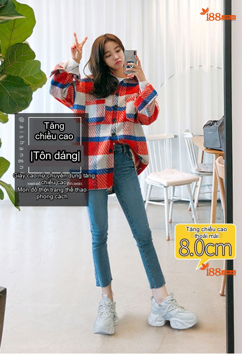 Giày Sneaker Nữ Đế Dày Chiều Cao 8cm Tăng Chiều Cao Thời Trang Phong Cách Hàn Quốc Màu Trắng, Be, Đen... chi tiết 1