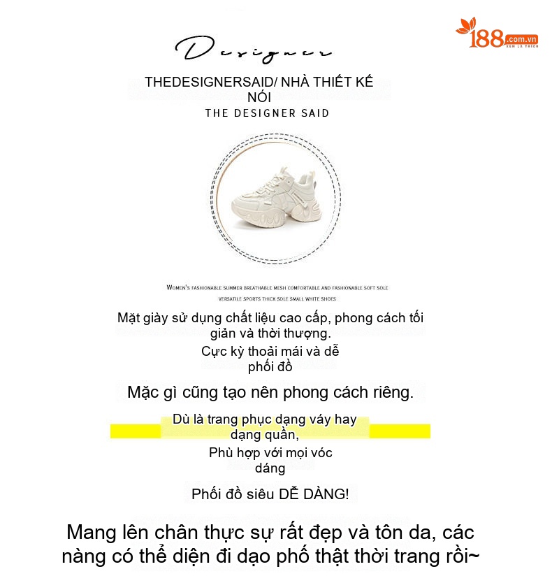 Giày Sneaker Nữ Đế Dày Chiều Cao Đế Khoảng 5cm Phong Cách Thời Trang Màu Trắng, Đen, Xám, Kem... chi tiết 4