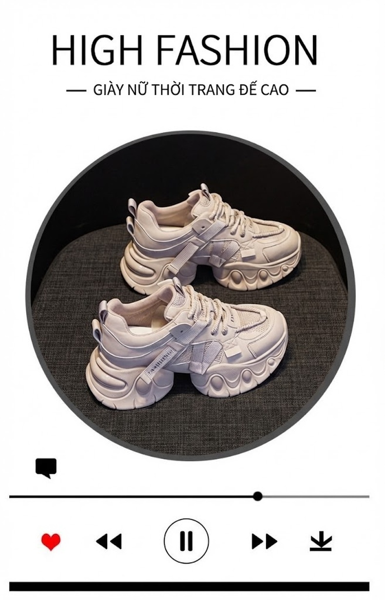 Giày Sneaker Nữ Đế Dày Chiều Cao Đế Khoảng 5cm Phong Cách Thời Trang Màu Trắng, Đen, Xám, Kem... chi tiết 6