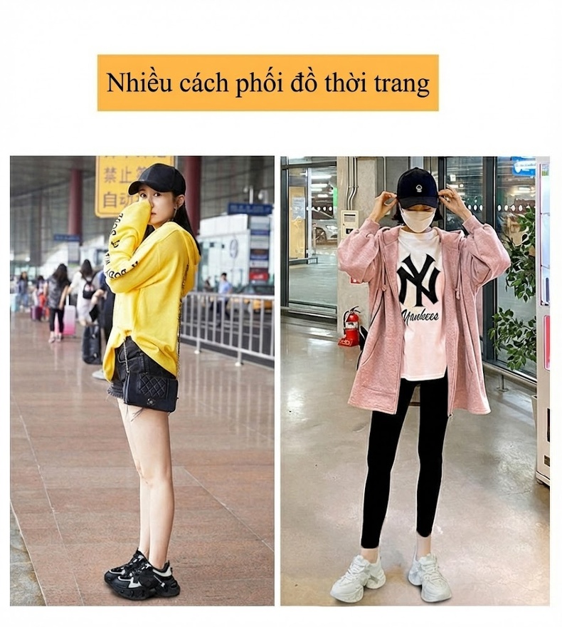 Giày Sneaker Nữ Đế Dày Chiều Cao Đế Khoảng 5cm Phong Cách Thời Trang Màu Trắng, Đen, Xám, Kem... chi tiết 7