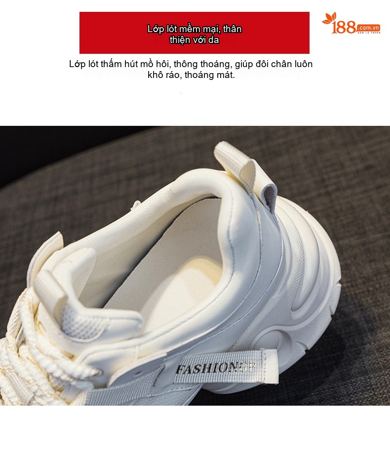 Giày Sneaker Nữ Đế Dày Chiều Cao Đế Khoảng 5cm Phong Cách Thời Trang Màu Trắng, Đen, Xám, Kem... chi tiết 9