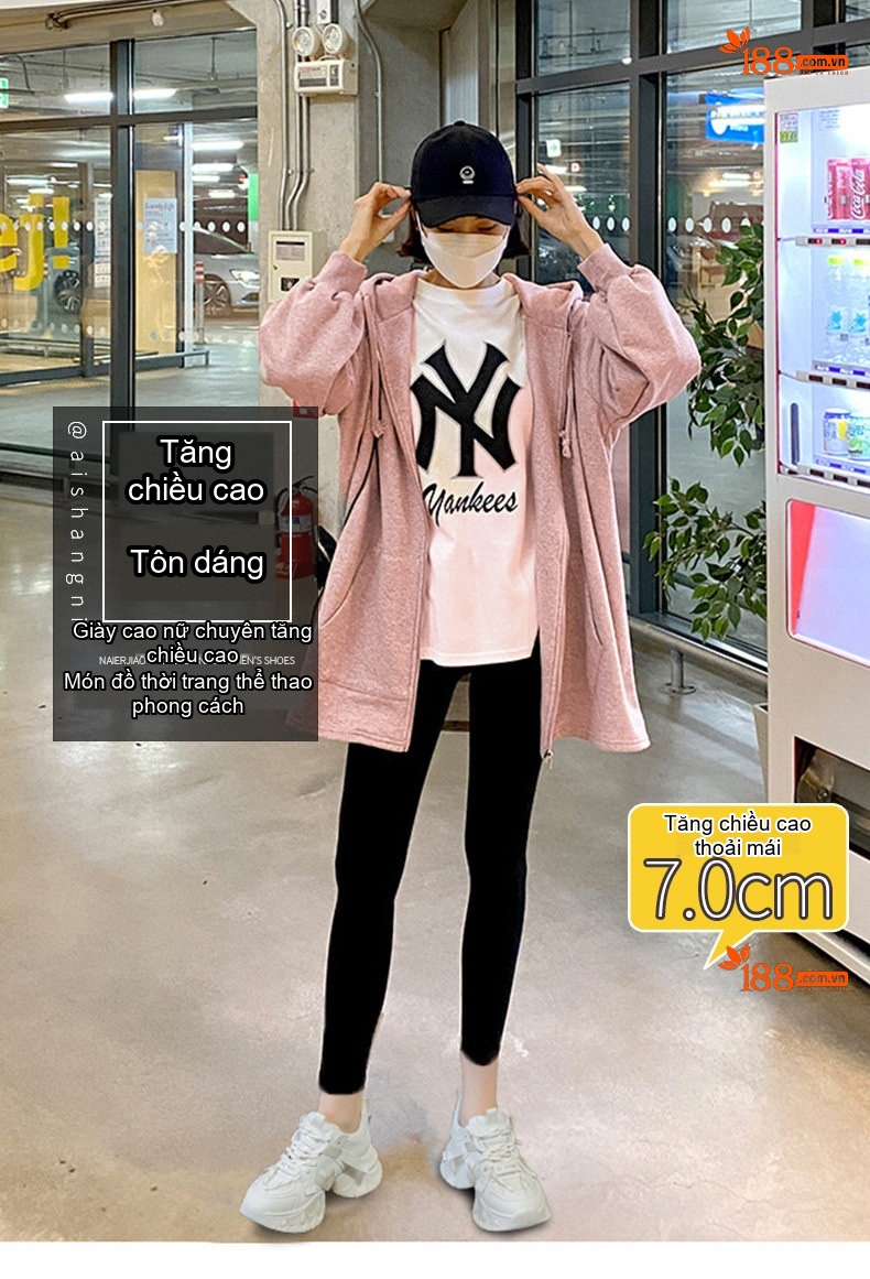 Giày Sneaker Nữ Đế Dày Chiều Cao Đế Khoảng 5cm Phong Cách Thời Trang Màu Trắng, Đen, Xám, Kem... chi tiết 1