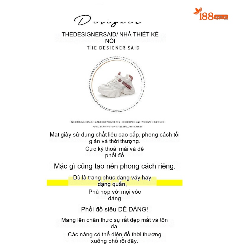 Giày Sneaker Nữ Đế Dày Chiều Cao Đế Khoảng 5cm Phong Cách Thời Trang Màu Trắng, Kem, Hồng, Be... chi tiết 4