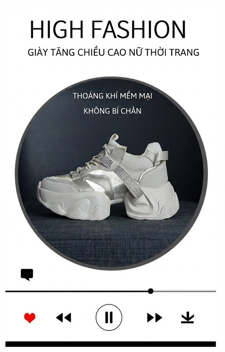 Giày Sneaker Nữ Đế Dày Chiều Cao Đế Khoảng 5cm Phong Cách Thời Trang Màu Trắng, Kem, Hồng, Be... chi tiết 6