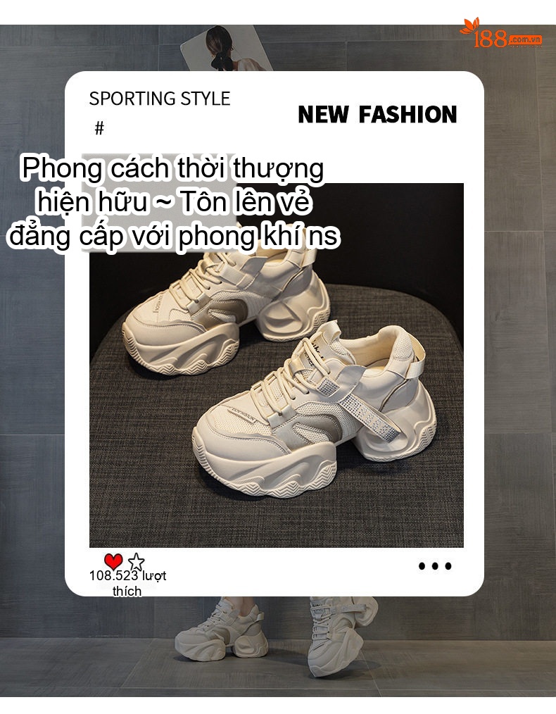 Giày Sneaker Nữ Đế Dày Chiều Cao Đế Khoảng 5cm Phong Cách Thời Trang Màu Trắng, Kem, Hồng, Be... chi tiết 7